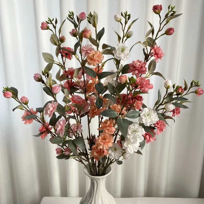 H-655 Coated cloth long only camellia home hotel shopping mall wedding display decoration simulation flower bouquet