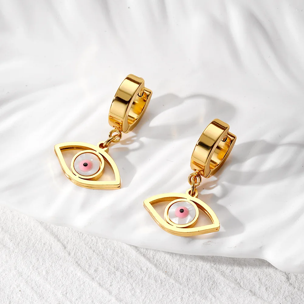 Various Style Heart Evil Eyes Stainless Steel Women Luxury Hoop Custom Jewelry Earrings