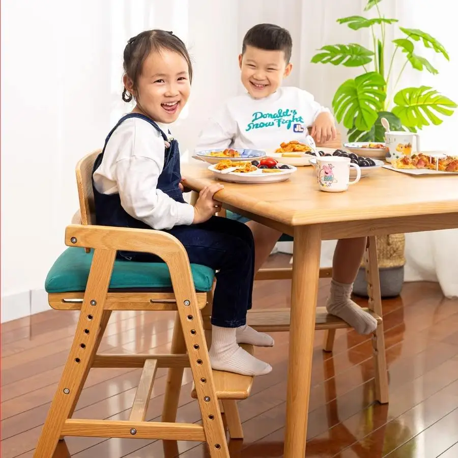 Trapezoidal Structure Children Furniture Adjustable Height Wood Frame Dining Chairs