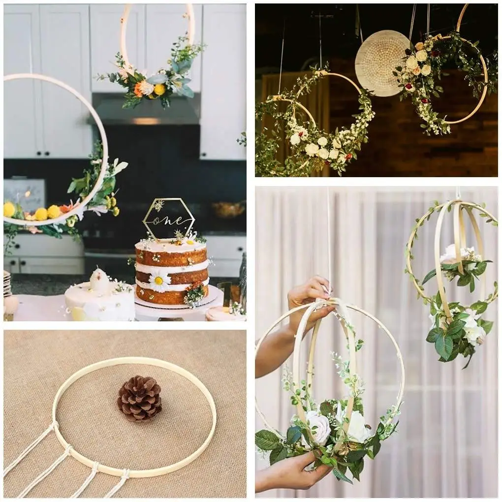 Large Wreath Craft Rings Circles Macrame Hoops Diy Dream Catcher, Wedding Decor, Wall Hanging Crafts Wooden Bamboo Floral Hoop