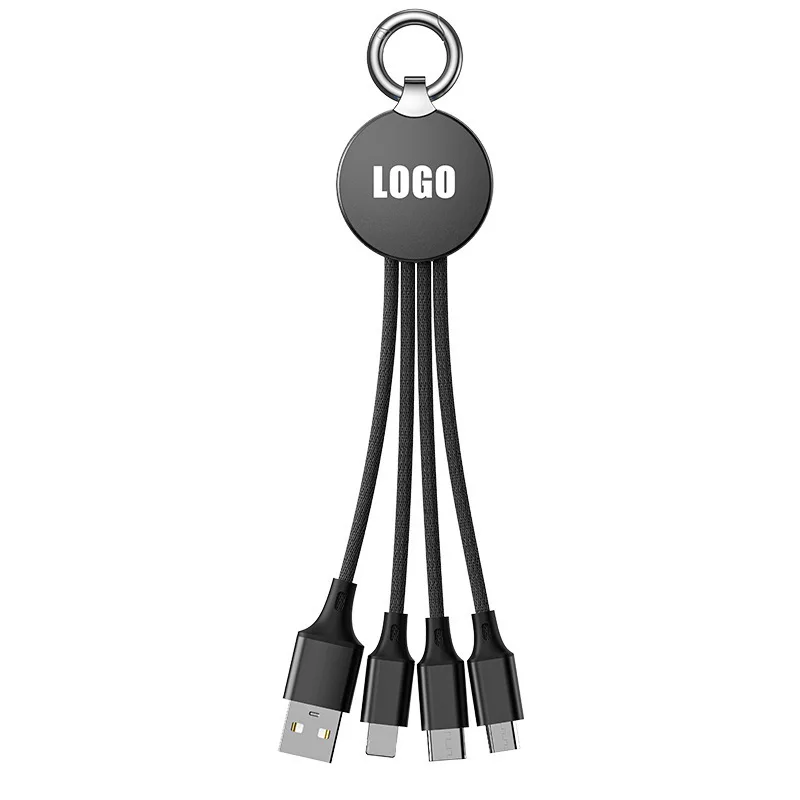 Hot Sale Custom Promotional 4 in 1 Light Up Logo Multi USB Charging Cable USB Data Cable With Personalized LED Backlight Logo