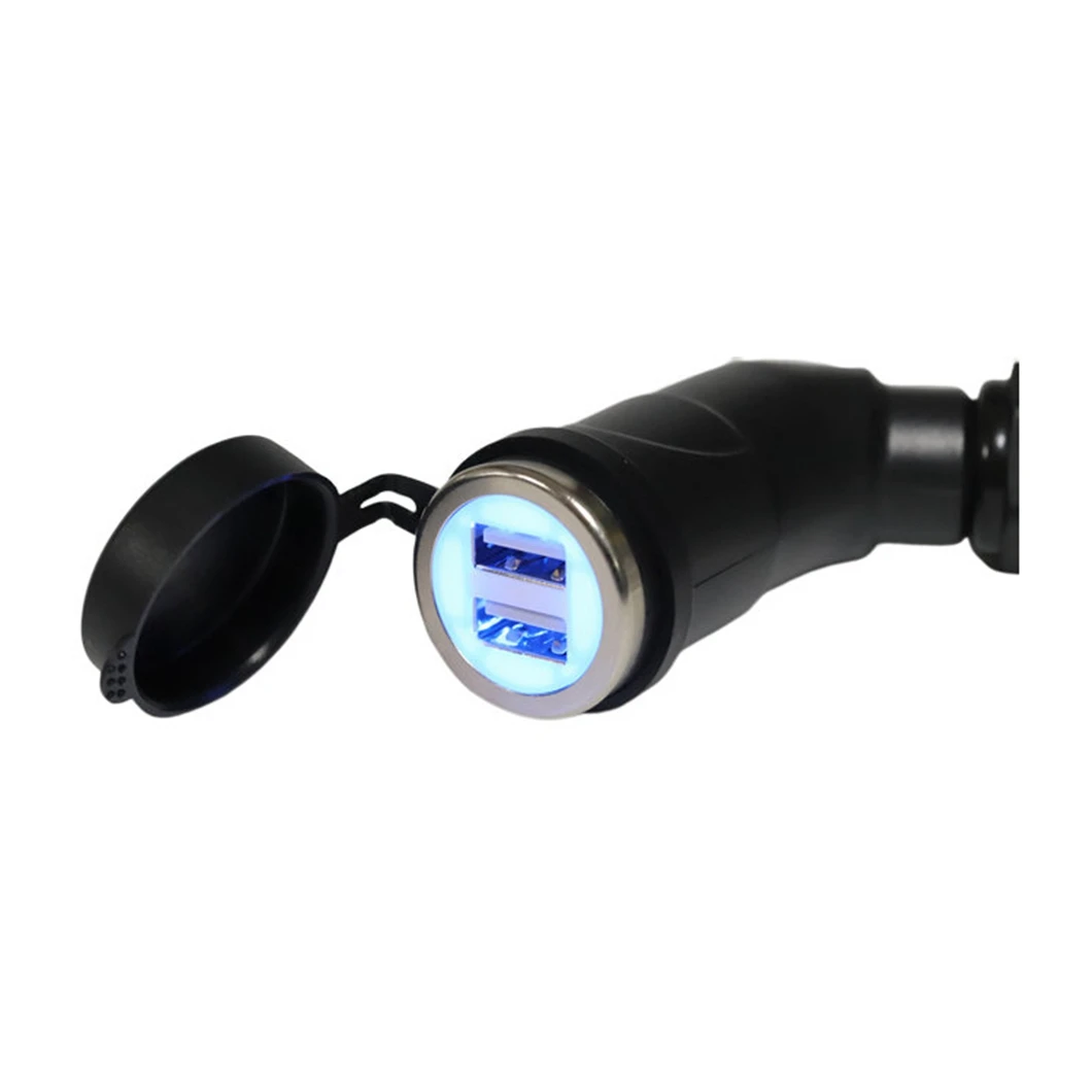 High Quality Waterproof 12V-24V Dual Ports USB Motorcycle Elbow Power Charger Socket with LED Colorful Lamp