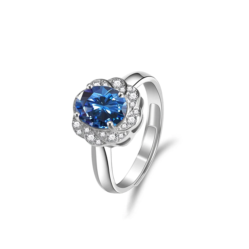 Oval Cut Sapphire Blue Moissanite Diamond Ring S925 Sterling Silver Stylish Trendy Design Ring