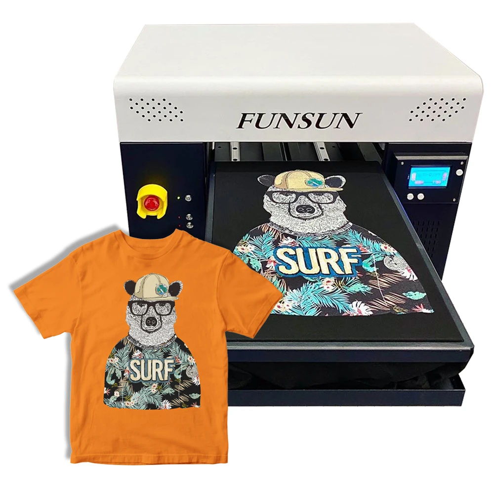 Funsun Flatbed Digital T shirt Printing Machine Valuable Directly to Print on Garment 6colors Flatbed Printer A3