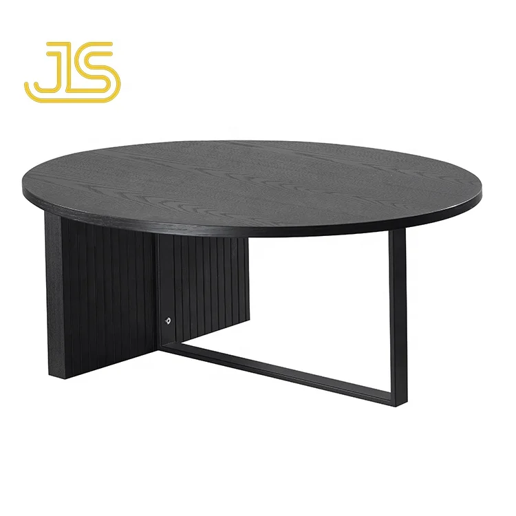 Jinsong New Arrival Wholesale Price Interior Living Room Cafe Furniture Red Oak Wood Veneer Black Sintered Stone Coffee Table
