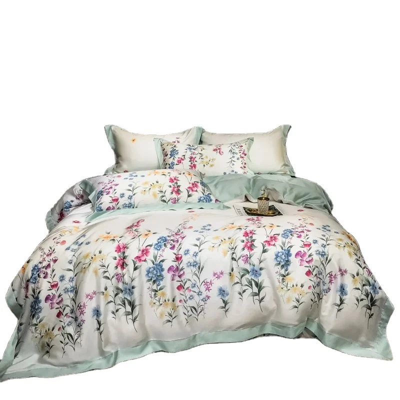 French Country Garden Rose Floral Printed on White Duvet Quilt Cover  Soft Bedding Set with Flat Sheet 2 Pillow Case