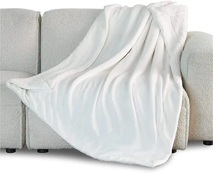 Fleece Throw Blanket for Couch  White Thick Fuzzy Warm Soft Blankets and Throws for Sofa 50x60 Inches
