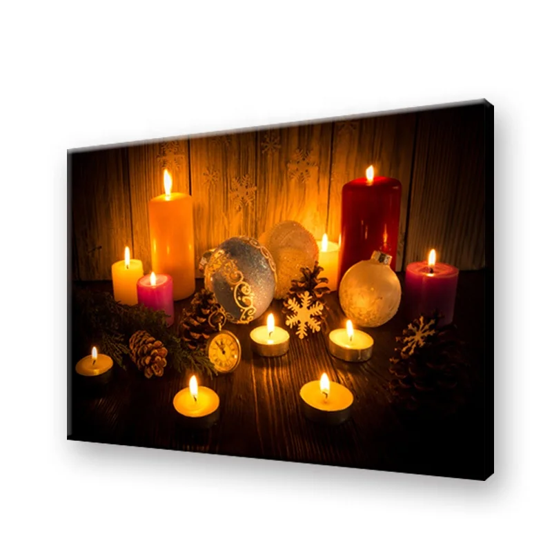 Home Decor Canvas Art Flickering Christmas Wall Painting With LED Light Candle (62317092693)