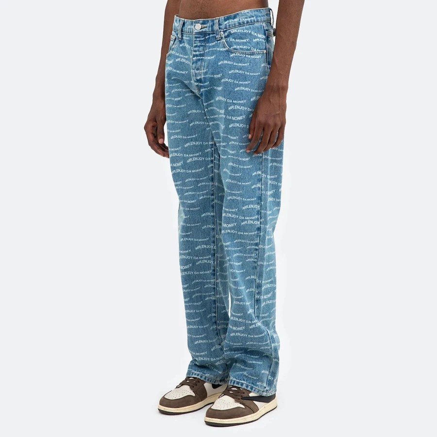 DiZNEW Full Over printed Custom Mens Cotton Pants Twill Denim Wash Jeans