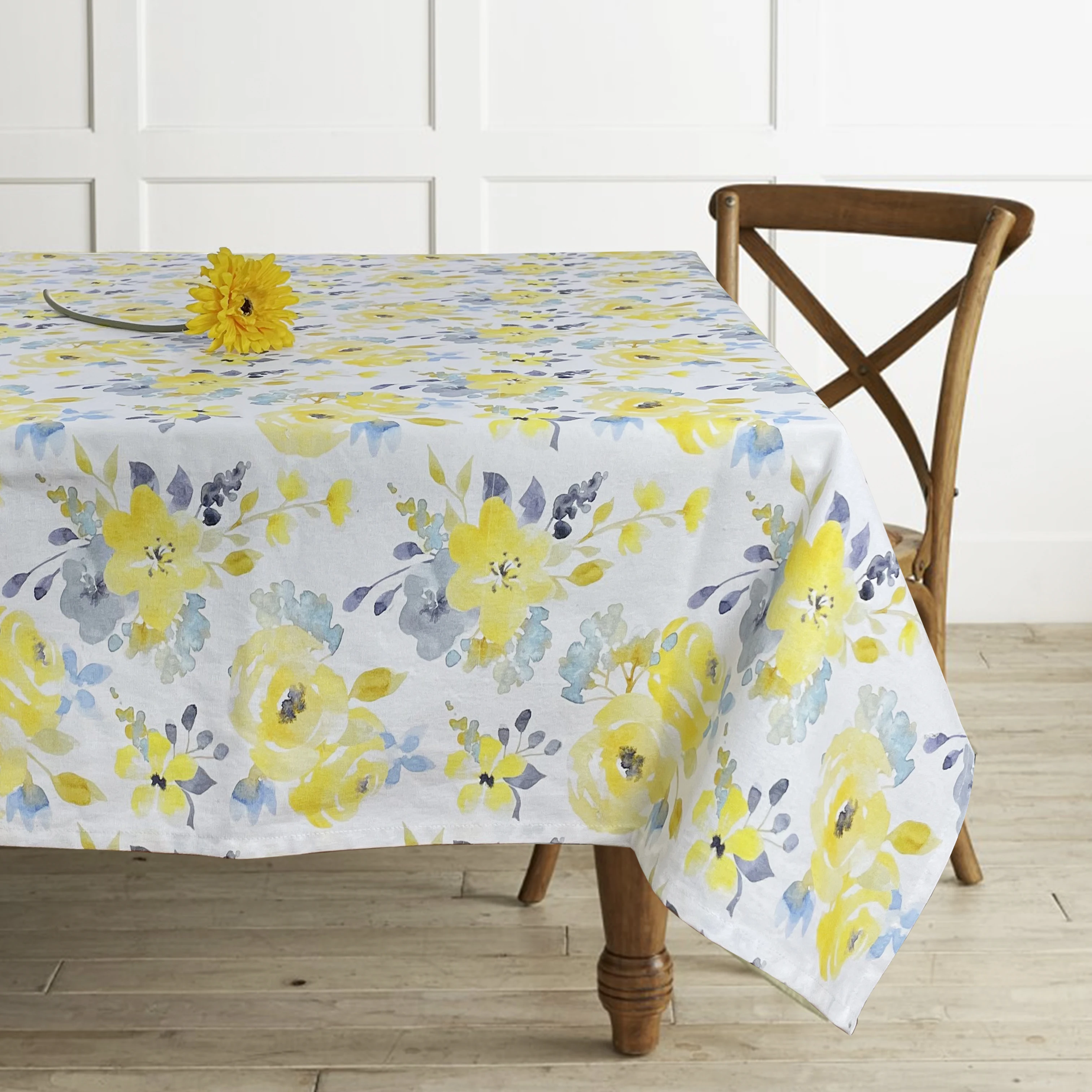 Wholesale Customized Nature Banquet Table Cover White Flower Table Cloth Kitchen Dinning Linen Cotton Restaurant Woven Square