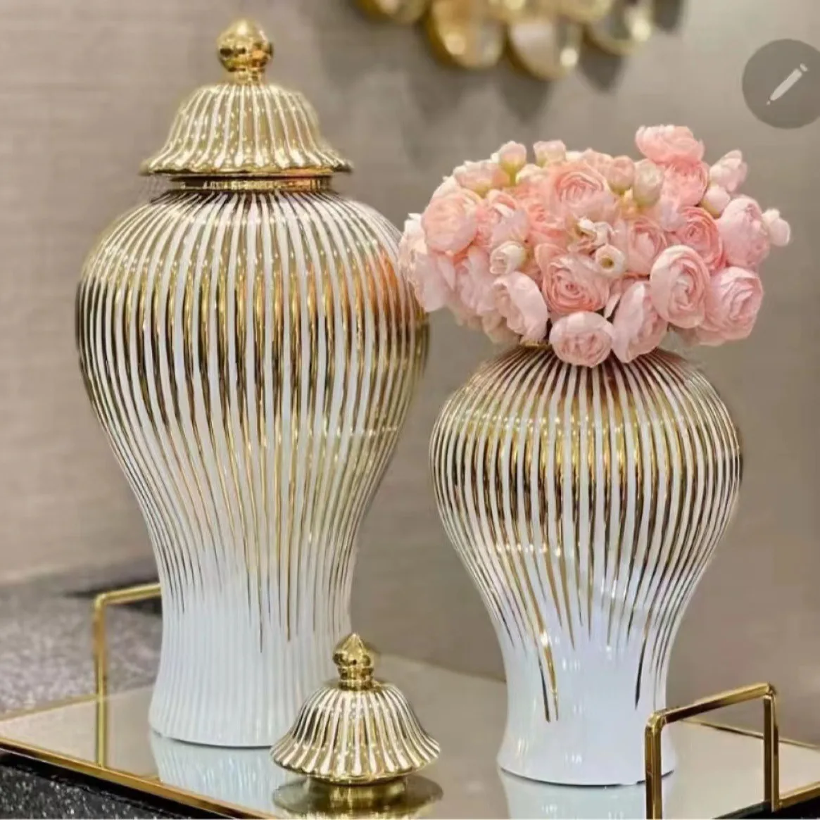 Ceramic Light Luxury Plating General Jar European Flower Arrangement Vase Crafts Ornaments Entryway Soft Decoration Storage Jar