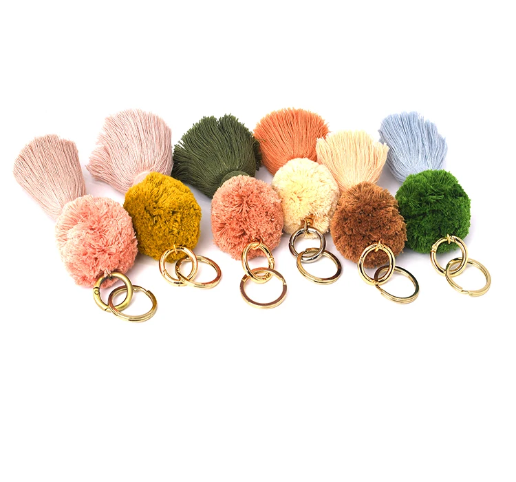 12cm Red pompom tassel in cotton for handbag & Colorful pompom tassel keycchain for tote bag