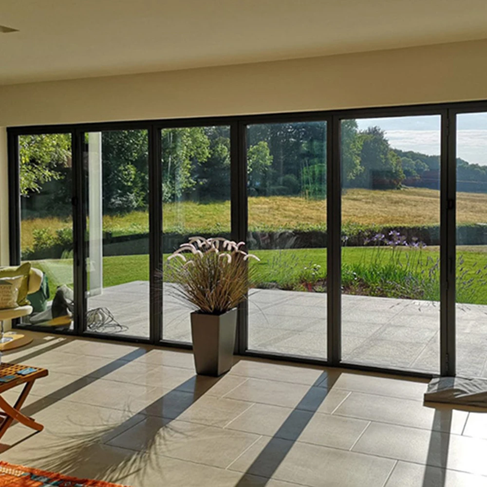 Accordion Double Glazed Aluminum Bifold Doors Black Exterior Glass Aluminum Folding Door For Balcony