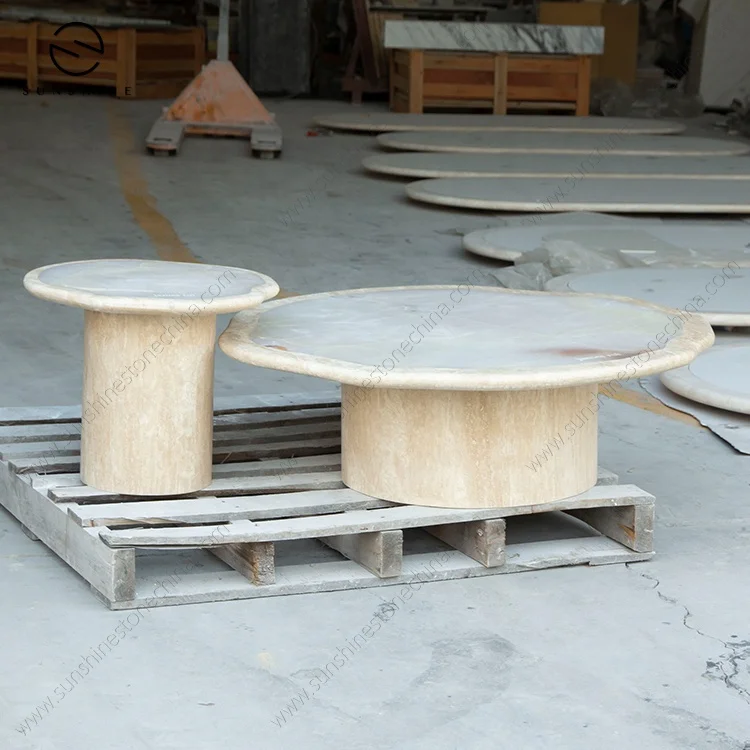 Round Large Modern Nordic Living Room Cloud Travertine Basic Glossy White Onyx Coffee Table Nested Marble