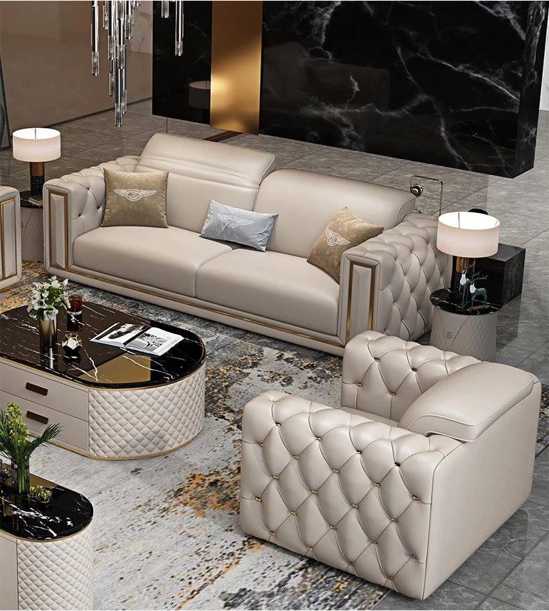 Wholesale Italian style furniture sofa design white leather chesterfield couch home furniture for living room