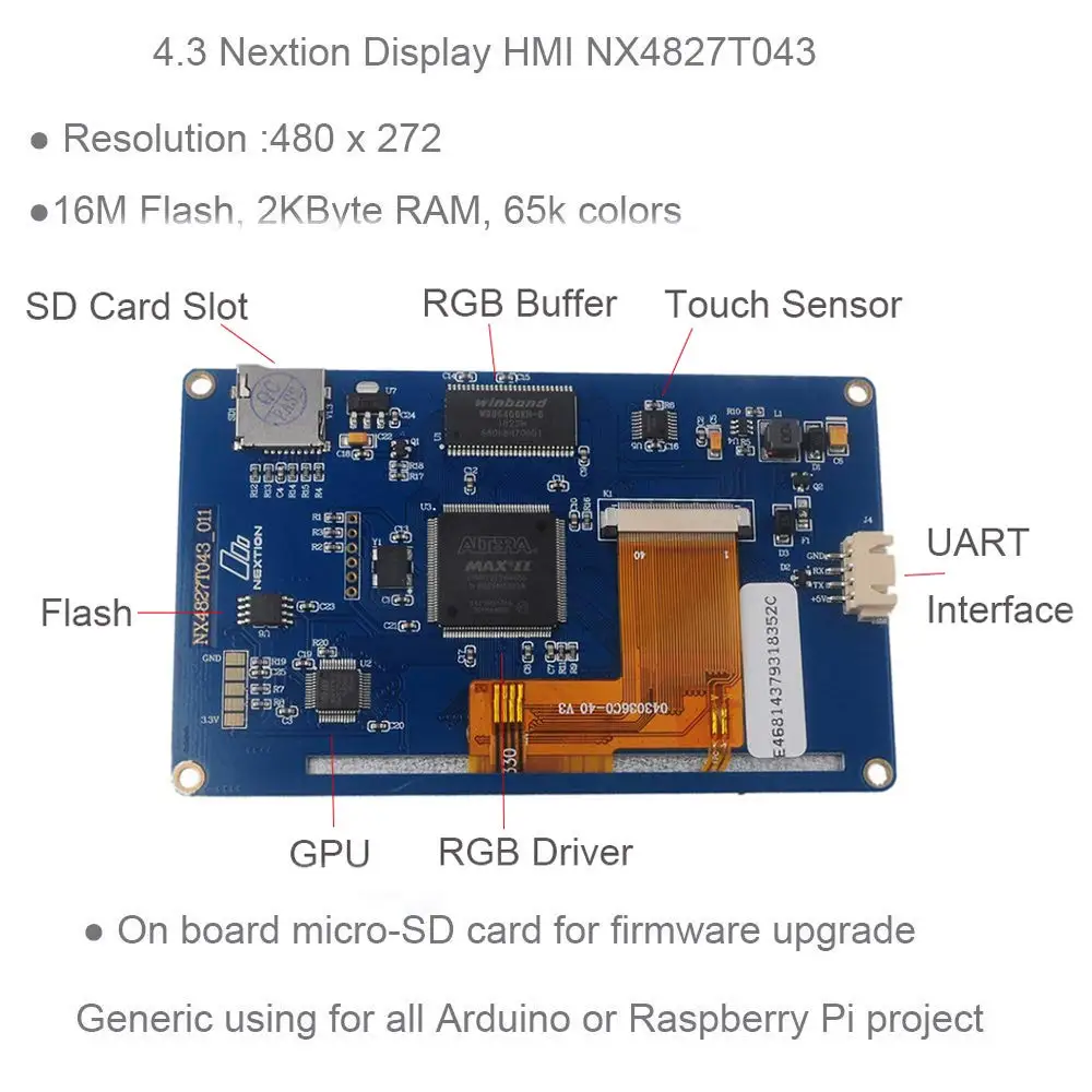 NX4827T043 4.3 Inch HMI Intelligent Smart USART UART Serial Touch TFT LCD Module Display Panel For Raspberry Pi 2 A+ B+
