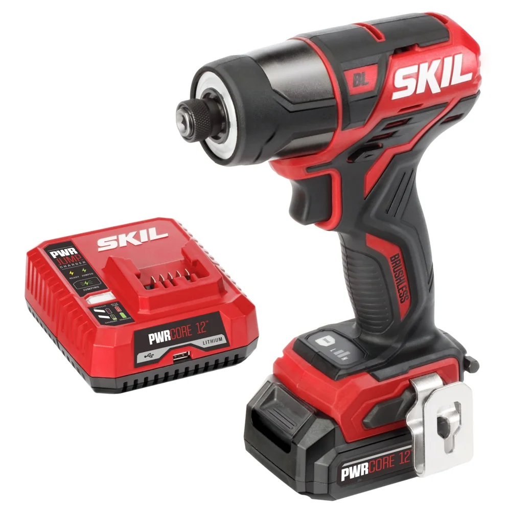 SKIL PWRCore 12V Brushless 12V 1/4 Inch Hex Cordless Impact Driver Includes 2.0Ah Lithium Battery and Standard Charger 5744
