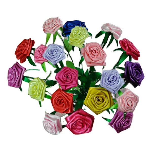 Factory Colorful Artificial Lily and Rose Ribbon Flowers for sale