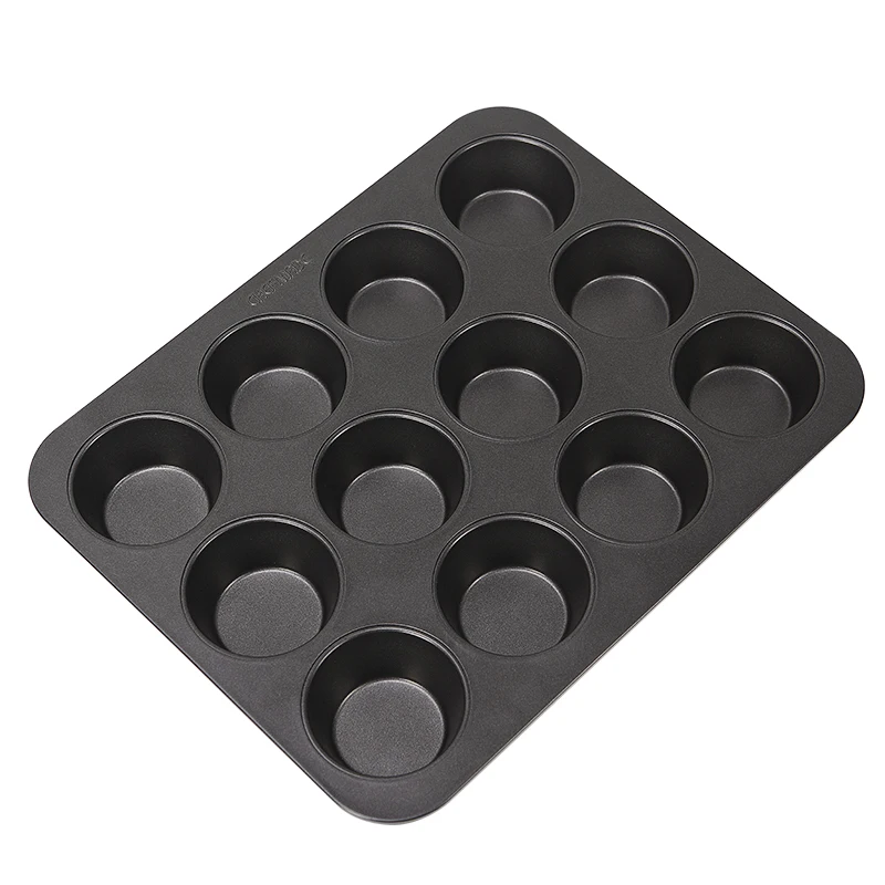 CHEFMADE 12 Cup Mini Probake Good Cook Nonstick Silver Black Bakeware Tray Baking Mold Muffin Pan