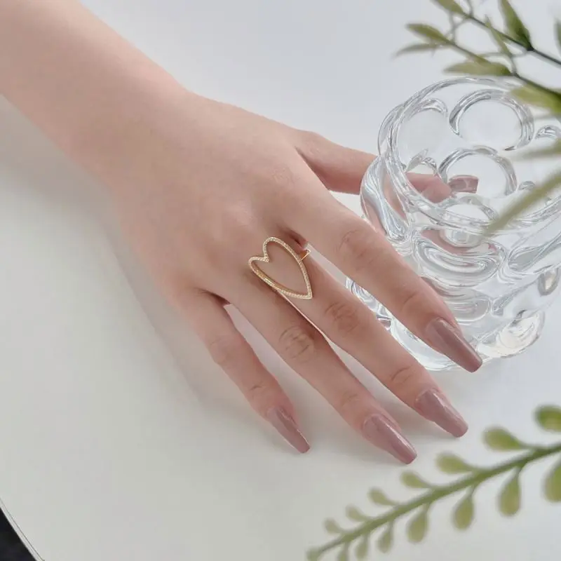 Dylam Ins Style Fine Simple Love Zircon Ring S925 Silver 18K Gold Hollow Diamond Cz Cubic Zirconia Heart Rings Jewelry Women