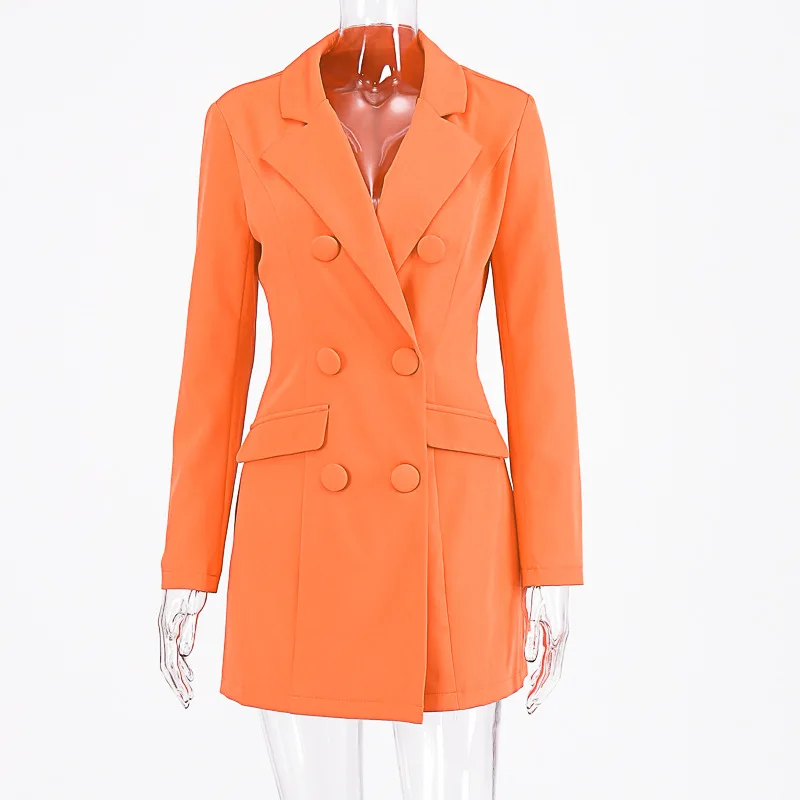 Solid long sleeve slim blazer dress autumn winter women fashion pure orange streetwear outfits windbreak coats for women 2021