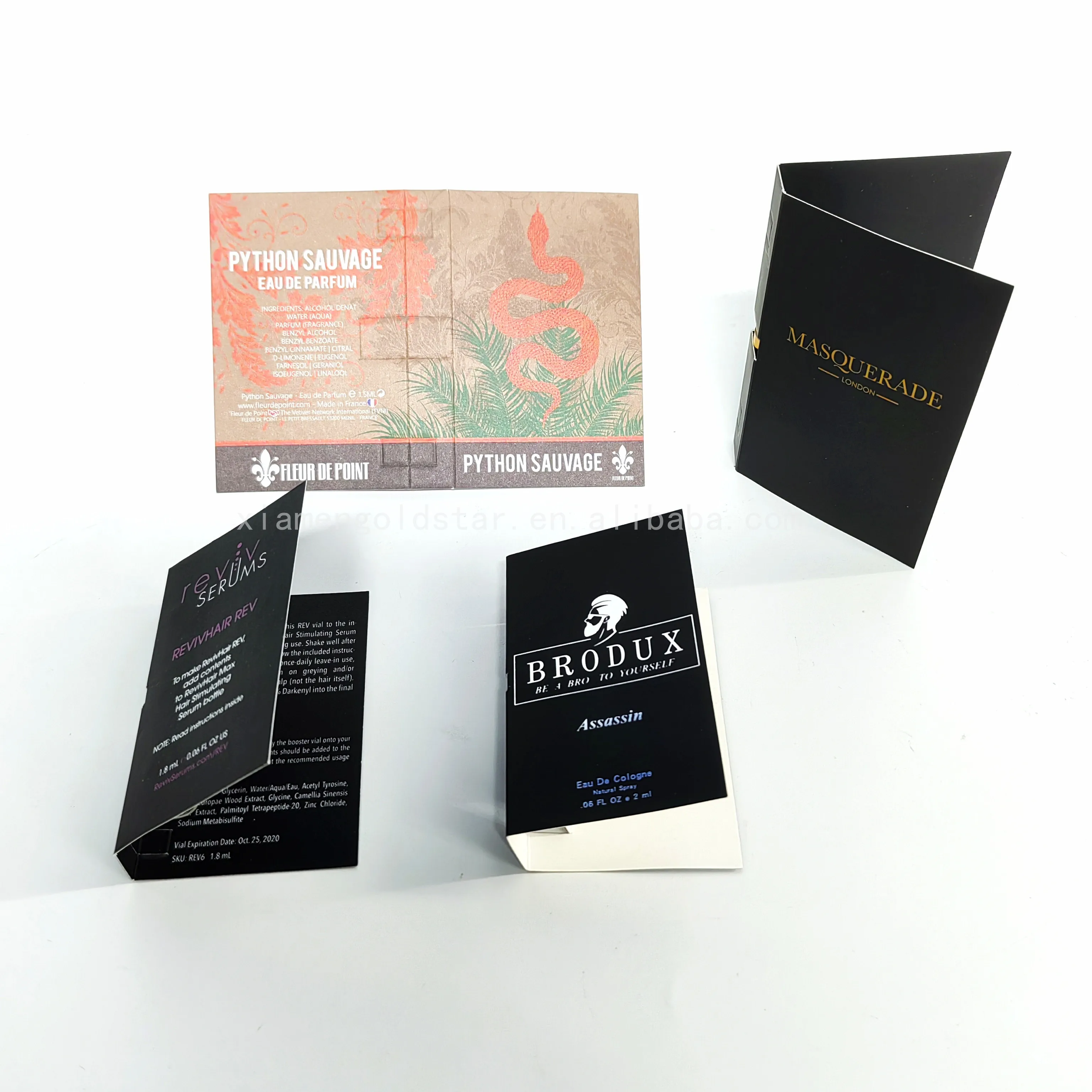 Perfume cosmetics sample packaging folding card 2ml 5ml holding card customized printing vial card