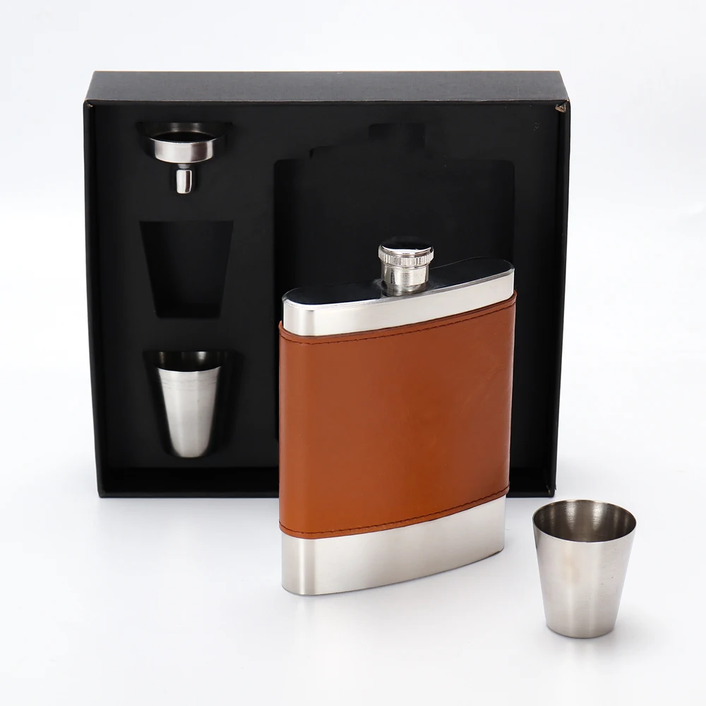 Ready to Ship 6oz 7oz 8oz Wholesale Hip Flasks Whisky Portable Stainless Steel Hip Flask Gift Set