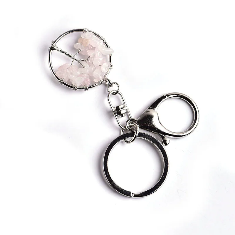 
Hot selling natural crystal rose quartz keychain tree of life keychain crystal crafts holiday gifts men and women decorations 