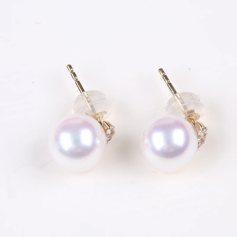 Серьги с белым жемчугом Akoya AAA 18K 7-8