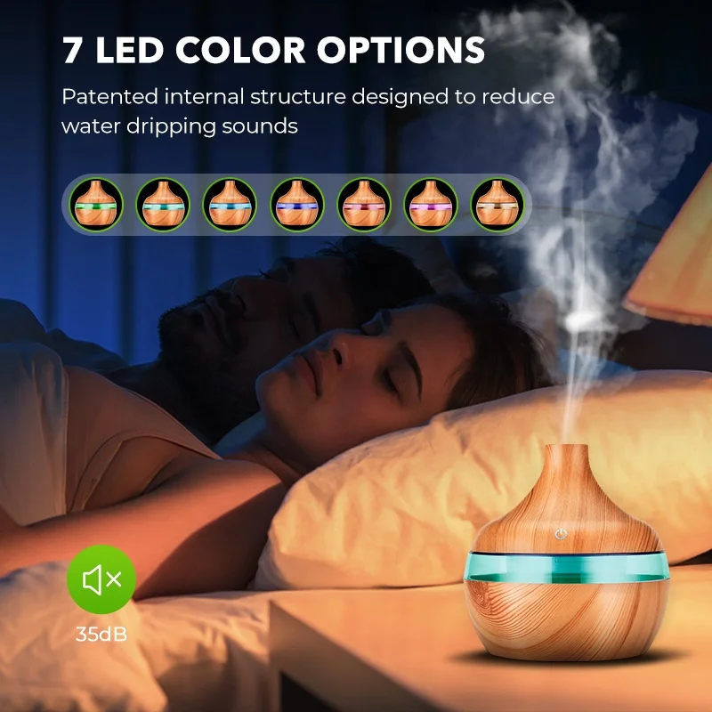 300ML USB Air Humidifier Electric Aroma Diffuser Mist Wood Grain Oil Aromatherapy Mini Have 7 LED Light For Car Home Office