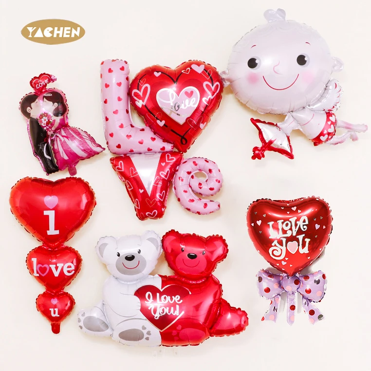 Yachen globos san valentin wedding valentines day decoration red heart love bear shape helium foil balloons new arrival 2024
