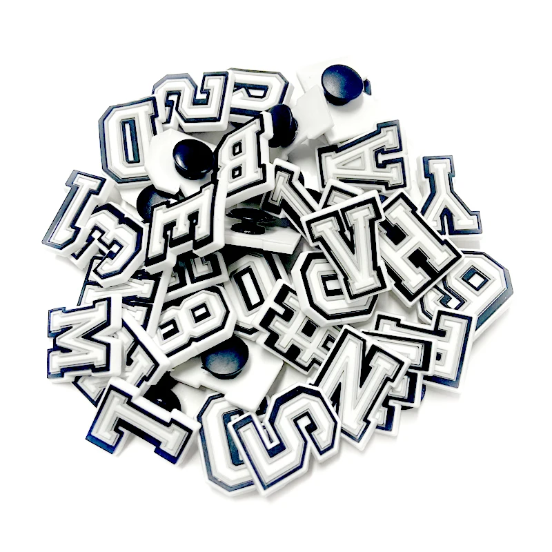 High Quality Shoe Charms PVC Black And White Letters Number Croc Charms Alphabet  Decoration Accessories