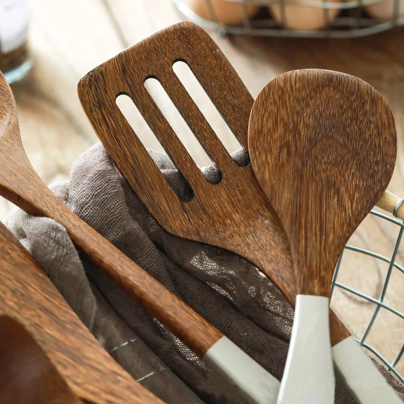 5-piece Eco-friendly Wooden Wenge Cooking Kitchen Utensils Spatula Set Kit Turner Kitchen Tools Gadgets Kitchenware
