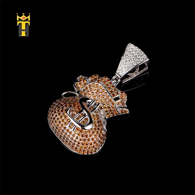 Classic US dollar money bag pendants mens hip hop icedout charms gold silver diamond moneybag pendant