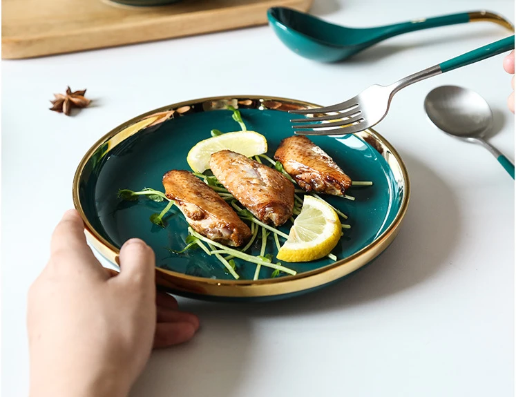 Manufacturer custom green black pink white tableware ceramic dinner tableware set restaurant home porcelain dinner set