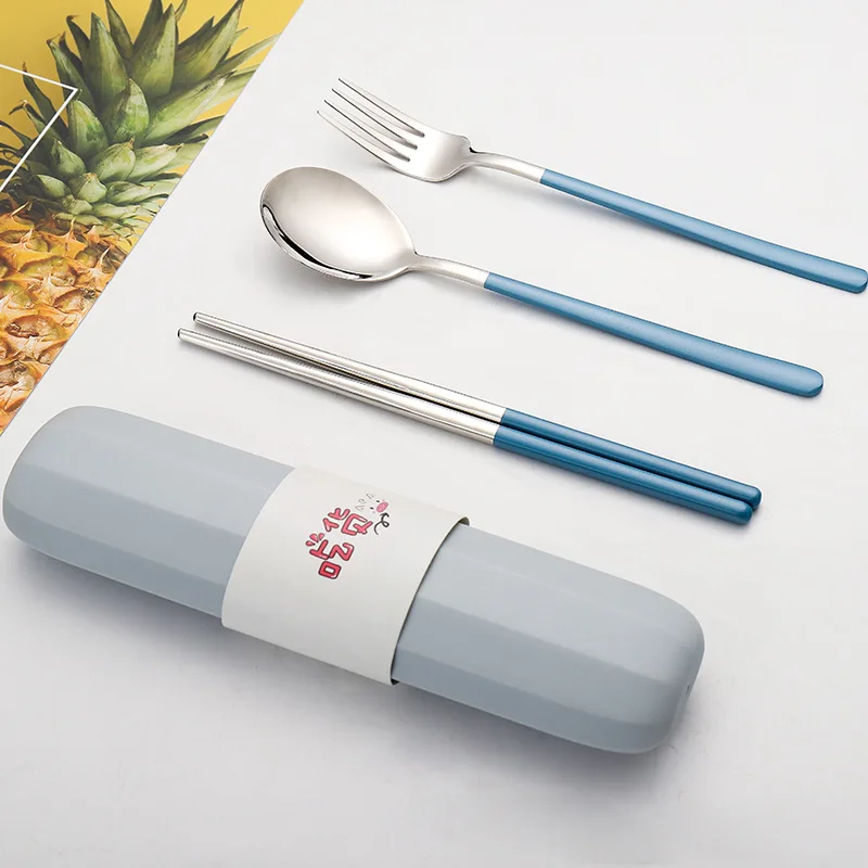 Creative Portable Stainless Steel Cutlery Set Spoon Fork and Chopstick Student Outdoor Travel Gift Set Tableware