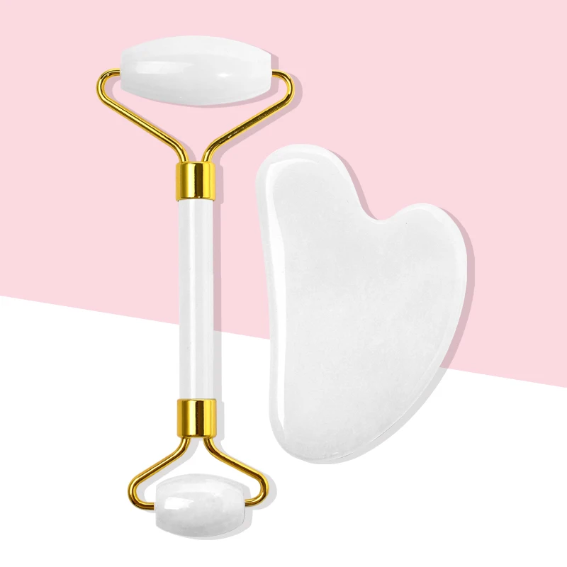 Factory Price Quality Guarantee 100% Natural White Jade Stone Face Anti Aging Skin Care Jade Roller And Gua Sha Set
