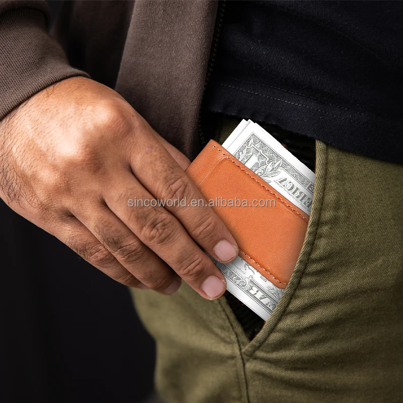 2024 best sales dactory production leather money clip slim genuine vintage genuine leather money clip