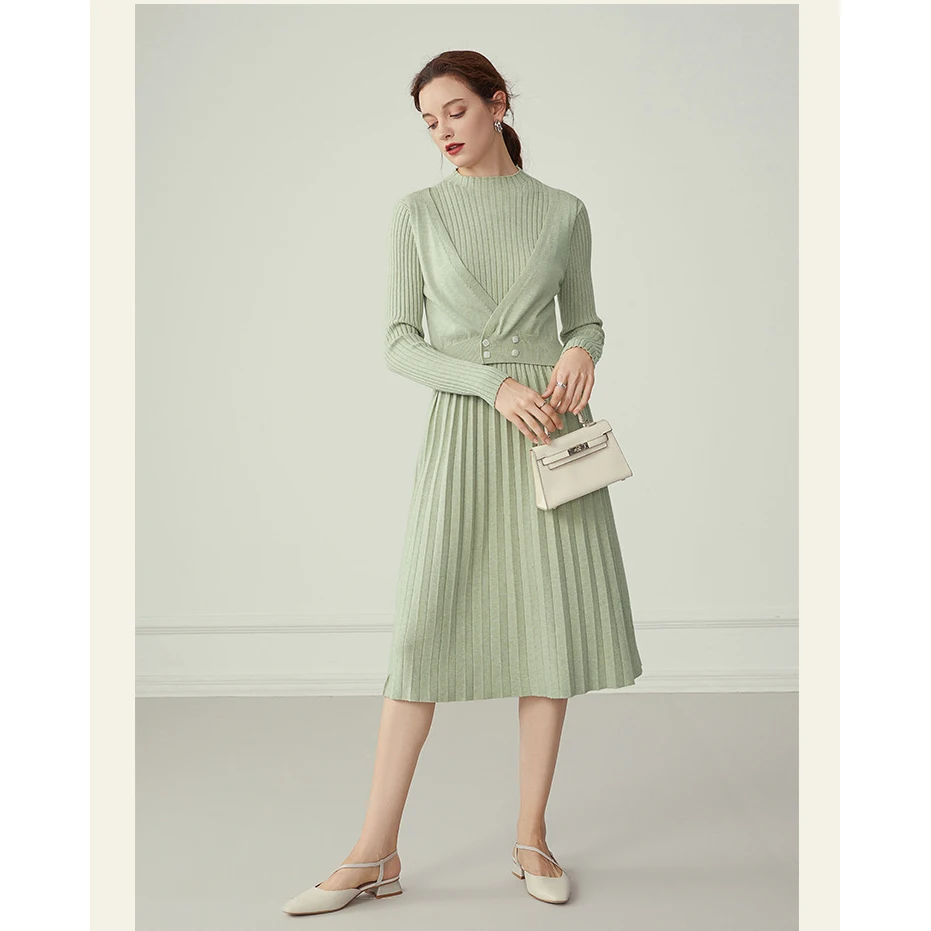 
 Женское трикотажное платье-свитер, плиссированное платье с длинным рукавом, 2021  