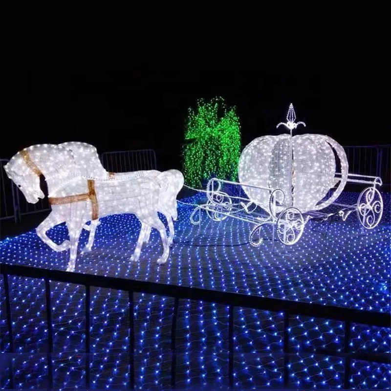Waterproof 3d horse carriage led decoration lights for outdoor festival use