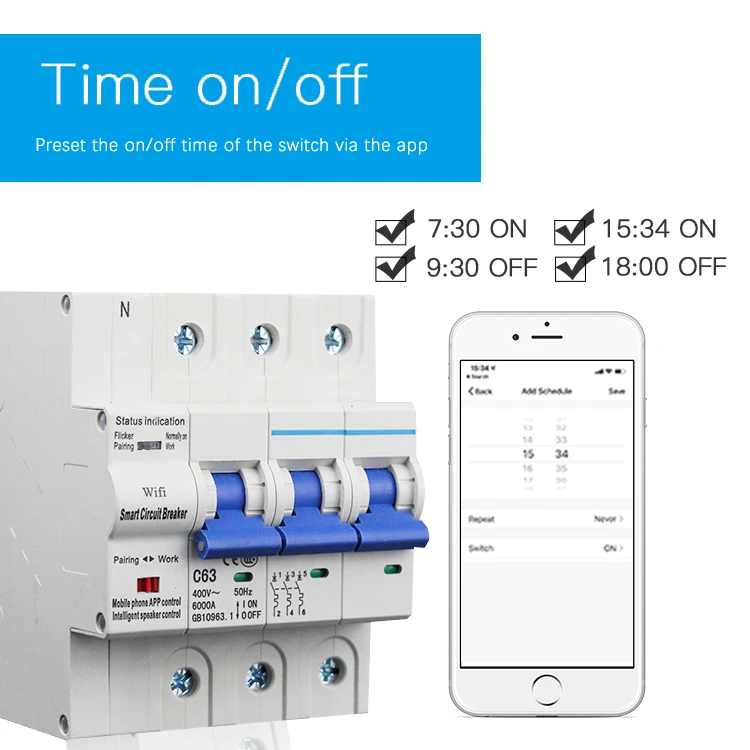 Smart Wireless WIFI Controlled 3P Vacuum Circuit Breaker Air Switch with Alexa and Google Home