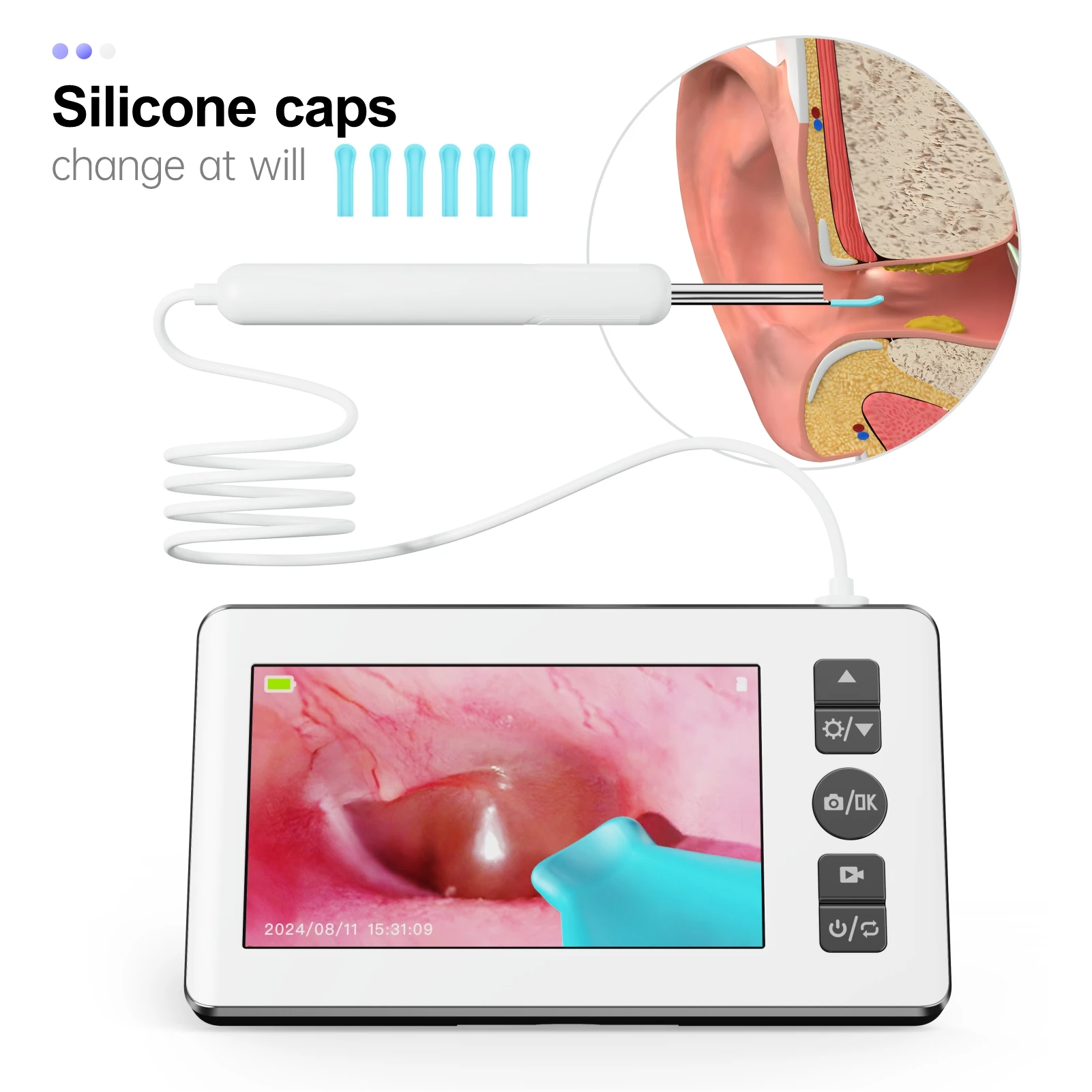 OEM wholesale high quality smart ear wax removal camera digital otoscope 6 LED lights ear cleaning camera 4.3 inch IPS screen