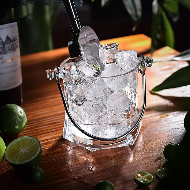 Wholesale Small Glass Transparent Classic Glass Ice Bucket with Tongs
