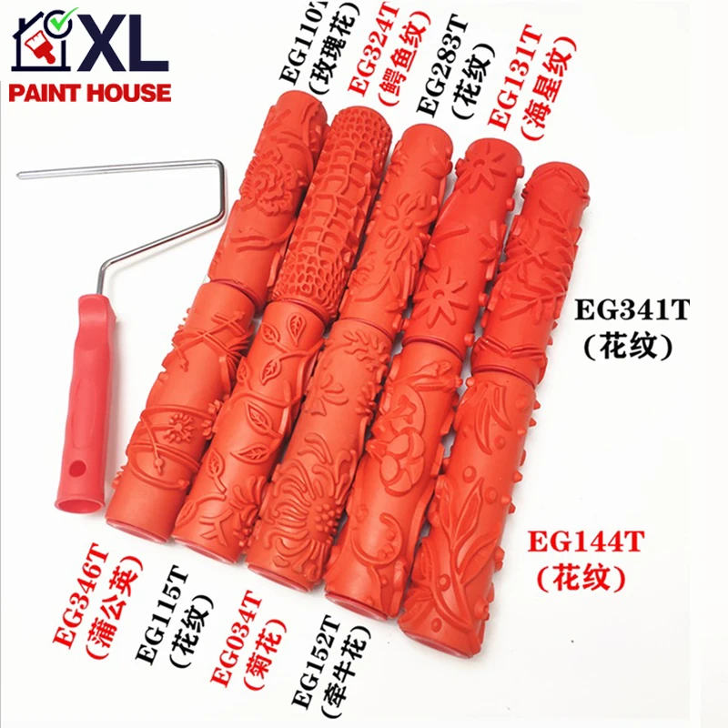High Grade Quality Red Plastic Handle Rubber Paint Roller Brush For 3D Rubber Wall Decorative Painting