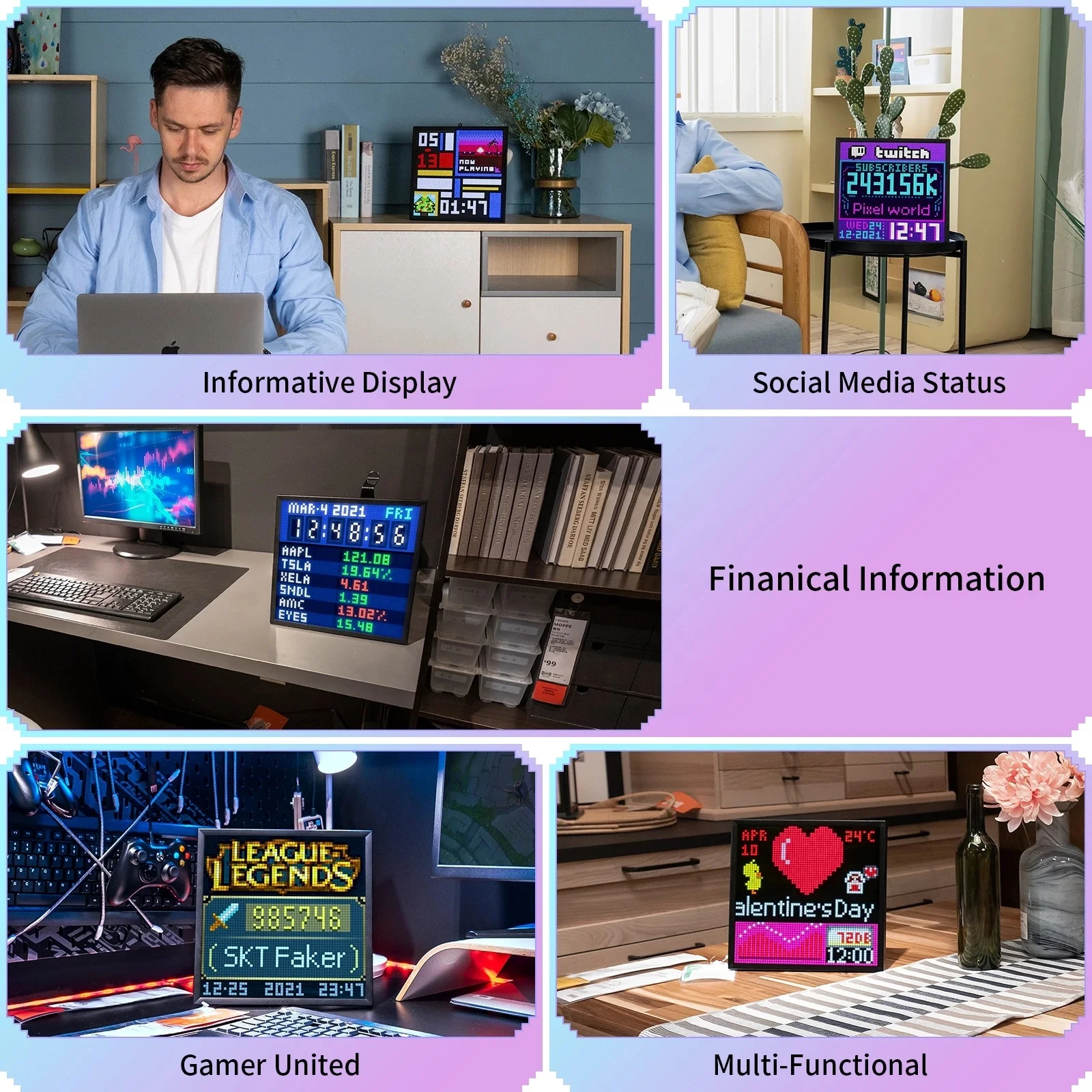 Divoom Pixoo 64 Digital Photo Frame with 64*64 Pixel Art LED Picture Electronic Display Board Neon Light Sign Home Decoration