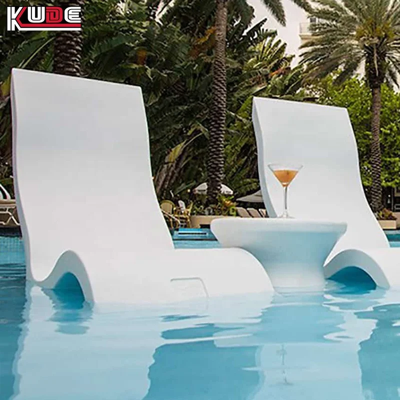 UV8 Rated Polyethylene Outdoor In-Pool Chaise Lounge In-Water Plastic Sun Lounger