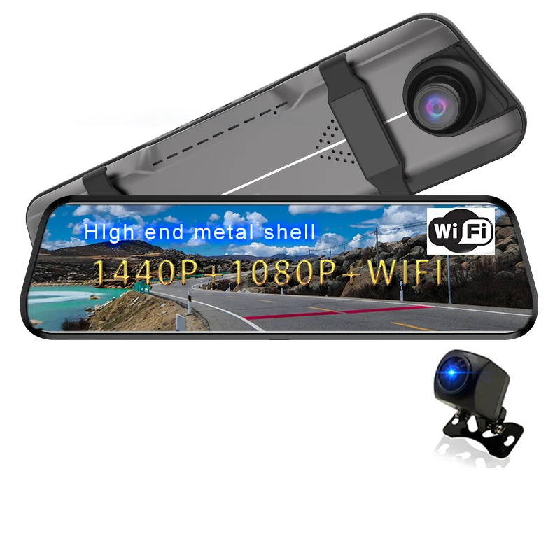 360 Degree 10inch FHD Dvr 2 Lens Rearview metal shell Mirror Wifi 1080P Dual Car Camera 2k Dash Cam