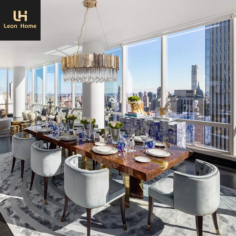 High Quality Dining Table Modern Wood Room Furniture Stainless Dining Table Luxury Villa