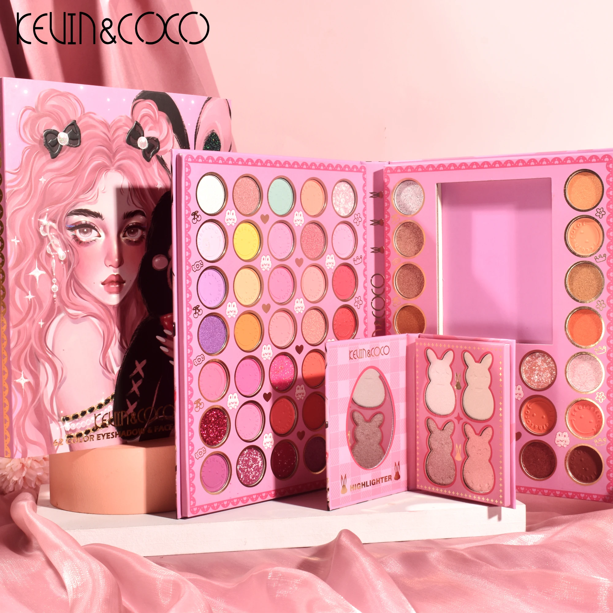 kevin and coco pallete 62 colors 4 bunny  palette  high pigmented eye shadow palette best quality sombras para ojos al por mayor