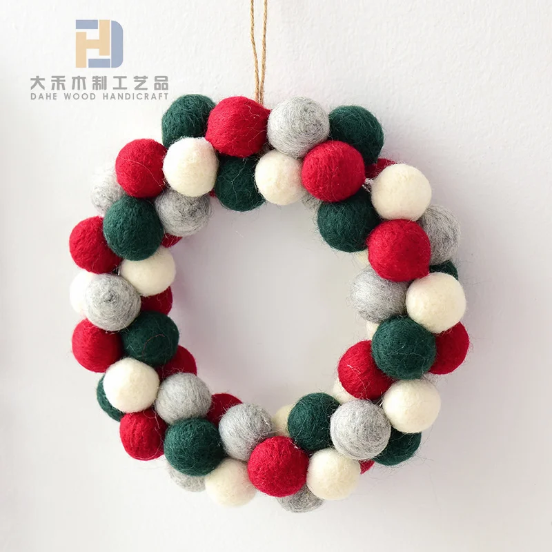 Creative Christmas Felt Tree Wool Ball Wreath Felt Garland Custom Crafts for Xmas Table Party Decoration Wall Hanging Ornaments